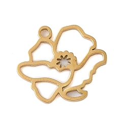 August Poppy 304 подвески из нержавеющей стали, лазерная резка, полый оберег в форме цветка рождения, реальный 18 k позолоченный, Августовский мак, 12.5x13.5x1 мм, отверстие : 1.2 мм