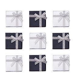 Mixed Color Cardboard Box Ring Boxes, with Bowknot, Square, Mixed Color, 5x5x3.1cm