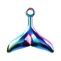 Rainbow Color 304 Stainless Steel Pendants, Fishtail Charm, Rainbow Color, 25x25x2mm, Hole: 3mm