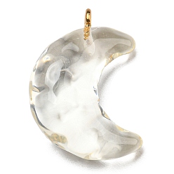 Clear Transparent Resin Moon Pendants, Crescent Moon Charms with Light Gold Plated Iron Loops, Clear, 28x20x9.5mm, Hole: 1.8mm