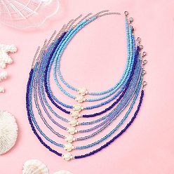 Синий 9шт. 9 стили, наборы украшений из искусственной бирюзы в виде морской черепахи с бусинами из стекла для женщин, цвет нержавеющей стали, синие, 15.94 дюйм (40.5 см), 1 шт / стиль