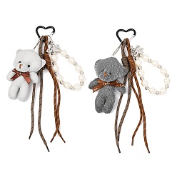(52) Непрозрачная лаванда 2 подвеска в виде медведя из полиэфирной веревки, пластиковых жемчужных бусин и бархата, с алюминиевыми застежками-сердечками для ключей, разноцветные, 310 мм