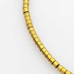 Golden Plated Electroplate Non-Magnetic Synthetic Hematite Column Beads Strands, Golden Plated, 1x1.2mm, Hole: 0.5mm, about 350pcs/strand, 15.7 inch