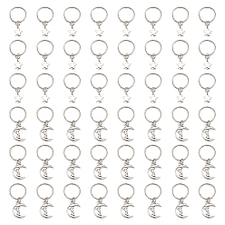 Античный Серебристый & Платиновый 24шт 2 стили сплав дреды бусины, плетение подвески для волос украшения зажимы, с кольца прыжок железа, звезда и луна, старинное серебро и платина, 29~31 мм, 12 шт / стиль