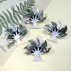 Steel Blue Natural Shell Brooches for Backpack Clothes, Tree of Life, Steel Blue, 46x50mm
