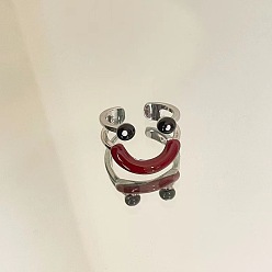 Платина Кольца-манжеты из сплава с изображением улыбающегося лица, платина, внутренний диаметр: 18 мм