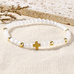 Прозрачный Эластичные браслеты из стеклянных и латунных бусин для женщин, круглые, золотые, прозрачные, 6.89 дюйм (17.5 см)