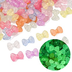 Bowknot Светящиеся непрозрачные акриловые бусины, разноцветные, с блеском порошок, светится в темноте, бантом, 10.5x16x5.5 мм, отверстие : 1.6 мм, Около 943 шт / 500 г