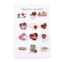 (52) Непрозрачная лаванда 12шт 12 стили медицинские эмалевые штифты, Броши из сплава со стразами для рюкзака, разнообразные, разноцветные, 7.5~27.5x20.5~31 мм, 1 шт / стиль