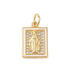 Rectangle Латунные микропаве прозрачные подвески с фианитом, без кадмия, без никеля и без свинца, с эмалью и кольцом для прыжков, реальный 18 k позолоченный, прямоугольные, 15x10x2 мм, отверстие : 3 мм