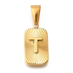 Letter T 304 подвески из нержавеющей стали, прямоугольник с подвеской в виде буквы, реальный 18 k позолоченный, Письмо T, 22x12.5x4 мм, отверстие : 8x4 мм