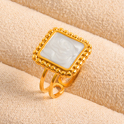 Золотой 304 Открытые кольца-манжеты из нержавеющей стали с эмалью для женщин, квадратный, золотые, 16 мм, внутренний диаметр: 19 мм