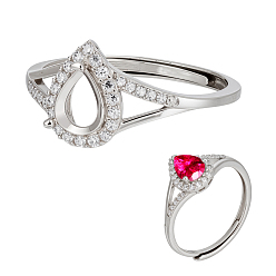 Платина 1 поликарбонат, каплевидная форма, регулируемая 925 компоненты кольца для пальца из стерлингового серебра со стразами, с замшевой тканью из поликарбоната квадратной серебряной полировальной салфеткой, платина, лоток : 1 мм, слеза: 7x5 мм, размер США 10.5x7.5 7 (1/4 мм)