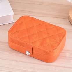 Orange Rectangle PU Imitation Leather Jewelry Storage Boxes, Portable Travel Rhombus Textured Case with Snap Clasp, for Ring Earring Holder, Gift for Women, Orange, 16.5x11.5x5.5cm