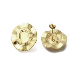 Настоящее золото 18K Ионное покрытие (ip) 304 плоские круглые серьги-гвоздики из нержавеющей стали для женщин, реальный 18 k позолоченный, 28x23.5 мм