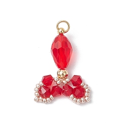 Красный Прозрачные стеклянные подвески, очарование рыбий хвост, с 304 петлями из нержавеющей стали, граненые, красные, 29.5x19.5~23x8 мм, отверстие : 3 мм