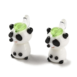 White Handmade Lampwork Pendants, Panda Charms, White, 25x15~17mm, Hole: 3~4mm