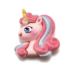 Ярко-Розовый Кабошоны из непрозрачной смолы «единорог», для изготовления ювелирных изделий, ярко-розовый, 27.5x25.5x8 мм