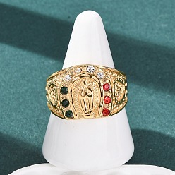 Золотой 304 из нержавеющей стали кольца перста широкополосного, Дева Мария, со стразами, ионное покрытие (ip), золотые, Размер 8, 6~17 мм, внутренний диаметр: 18 мм