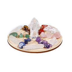 Смешанные камни Природный драгоценный камень украшения дисплей, энергетический камень рейки семизвездный массив для колдовства, с деревянной доской, 20~50 мм