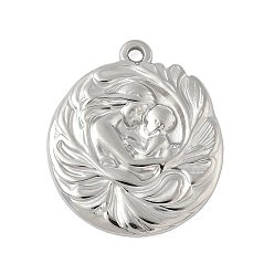 Нержавеющая Сталь Цвет День матери 304 кулоны из нержавеющей стали, плоские круглые подвески для мамы и малыша, цвет нержавеющей стали, 28x24x3 мм, отверстие : 1.8 мм