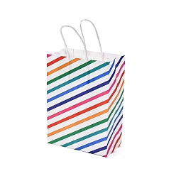 Разноцветный Полосатая бумажная упаковка сумки-шопперы, сумки с ручками, прямоугольные, красочный, 15x8x21 см