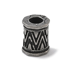 Античное Серебро 304 из нержавеющей стали европейские шарики, бусины с большим отверстием, цилиндр с шевронным рисунком, античное серебро, 10.5x8x8 мм, отверстие : 4 мм