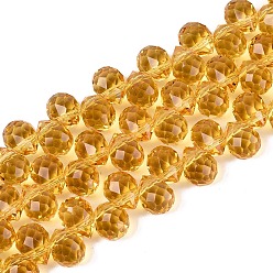 Dunkelgolden Transparente Glasperlen Stränge, oben gebohrte Perlen, Träne, facettiert, dunkelgolden, 10x8x8 mm, Bohrung: 1~1.2 mm, ca. 88~92 Stk. / Strang, 20.67~22.64 Zoll (52.5~57.5 cm)