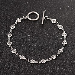 Нержавеющая Сталь Цвет Устойчивые к потускнению браслеты из нержавеющей стали с цепочкой в форме сердца, с OT застежками, цвет нержавеющей стали, 304 дюйм (7-1/2 мм), 190 мм