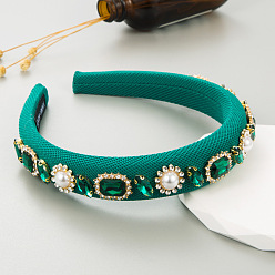 Темный Голубой Ободки для волос из ткани в стиле барокко со стразами и жемчугом, широкие ретро аксессуары для волос для женщин и девочек, темные голубые, 150x130x28 мм