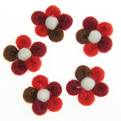 Red Handmade Wool Felt Woven Costume Accessories, Flower, Red, 33~35mm