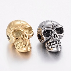 Mixed Color 304 Stainless Steel Beads, Skull, Mixed Color, 15x9.5x8.5mm, Hole: 2mm