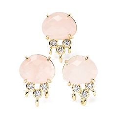 Розовый Кварц Фурнитура для сережек-гвоздиков из латуни с микропаве из кубического циркония и натуральным розовым кварцем, медуза, граненые, стойки покрытие, 19.5x13 мм, отверстие : 1.8 мм, штифты : 0.8x12.5 мм