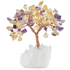 Аметрин Елочные украшения из натуральной крошки аметрина, Натуральный кристалл кварца, кластерная основа, медная проволока, энергетический камень по фэн-шуй, подарок для украшения дома, рабочего стола, 114~140x76~89 мм