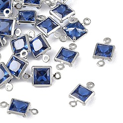 Royal Blue SHEGRACE Brass Pave Cubic Zirconia Square Connector Charms, Cadmium Free & Nickel Free & Lead Free, Long-Lasting Plated, Real Platinum Plated, Royal Blue, 11x6x2.5mm, Hole: 1mm