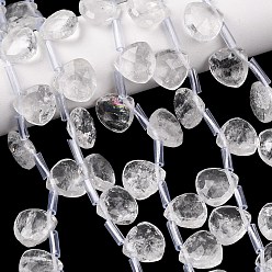 Хрусталь Природных кристаллов кварца бисер нитей, горного хрусталя, слеза, граненые, Топ пробуренной, с пластиковыми трубчатыми бусинами, 6x12x12 мм, отверстие : 1 мм, около 33 шт / нитка, 14.96'' (38 см) ~ 15.35'' (39 см)