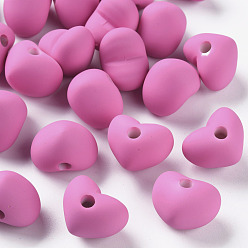 Camellia Acrylic Beads, Rubberized Style, Half Drilled Beads, Heart, Camellia, 14.5x18.5x13.5mm, Hole: 3.5mm