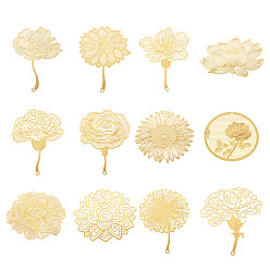 Настоящее золото 18K 24шт 12 стили латунные филигранные большие подвески, цветок, гравированные металлические украшения, реальный 18 k позолоченный, 41~73x50~63x0.3 мм, отверстия: 1.5~2.5, 2 шт / стиль