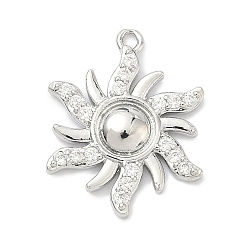Платина Латунные микропаве прозрачные подвески с фианитом, солнечные чары, без кадмия и без свинца, долговечный, стойки покрытие, платина, 21x16.5x3 мм, отверстие : 1.2 мм
