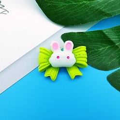 Зелено-Желтый Непрозрачные кабошоны из смолы, кролик с бантом, зеленый желтый, 22x27 мм