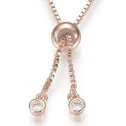 Rose Gold Brass Slider Bracelets Making, with Cubic Zirconia, Box Chains, Long-Lasting Plated, Rose Gold, Single Chain Length: about 11.5~12cm