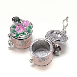 Разноцветный Колонка эмаль цветок стойки покрытие медных молитва коробки подвесок, желаю коробке, красочный, 20x14x18 мм, отверстие : 5x3 мм