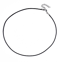 Black Waxed Cotton Cord Necklace Making, with Alloy Lobster Claw Clasps and Iron End Chains, Platinum, Black, 17.12 inch(43.5cm), 1.5mm