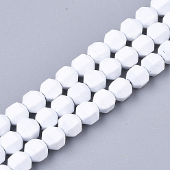 White Spray Painted Non-magnetic Synthetic Hematite Beads Strands, Star Cut Round Beads, Faceted, White, 4x4x4mm, Hole: 0.5mm, about 100pcs/strand, 15.7 inch