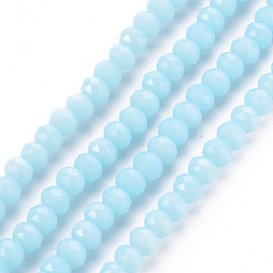 Light Sky Blue Opaque Solid Color Glass Beads Strands, Faceted, Rondelle, Light Sky Blue, 4x3mm, Hole: 0.4mm, about 123~127pcs/strand, 17~17.5 inch(43~44cm)