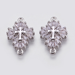 Платина Латунные микро проложить кубических ссылки циркония, крестик, платина, 20x14x3.5 мм, отверстие : 1.5 мм
