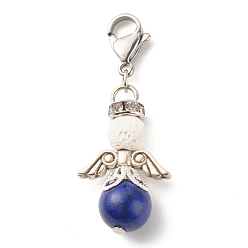 Lapis Lazuli Natural Lapis Lazuli & Lava Rock Bead Pendants, with Tibetan Style Alloy Beads, Wing, 39.5mm