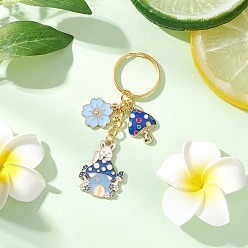 Светло-Синий Брелки из сплава эмали, с железными разрезными брелоками, кролик с цветком и грибом, золотые, голубой, 81 мм