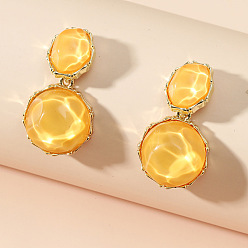 Золотистый Серьги-гвоздики из цинкового сплава и смолы, плоский круглый с овальным, золотые, золотые, 40x22 мм