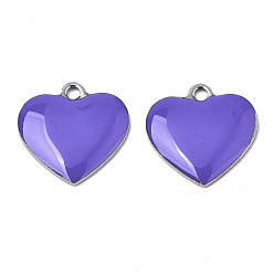 Средний Синий Шифер 201 из нержавеющей стали шармы эмали, сердце, цвет нержавеющей стали, средний грифельно-синий, 13x13x2 мм, отверстие : 1.5 мм
